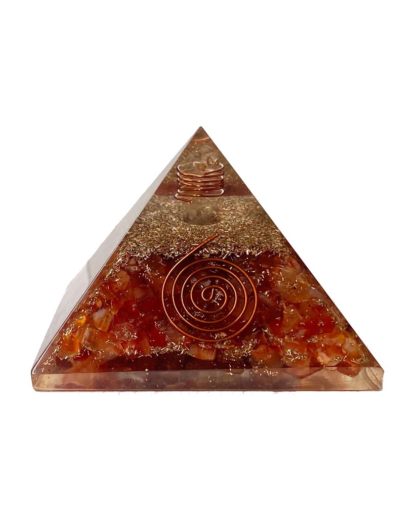 Orgonite pyramid with carnelian crystals